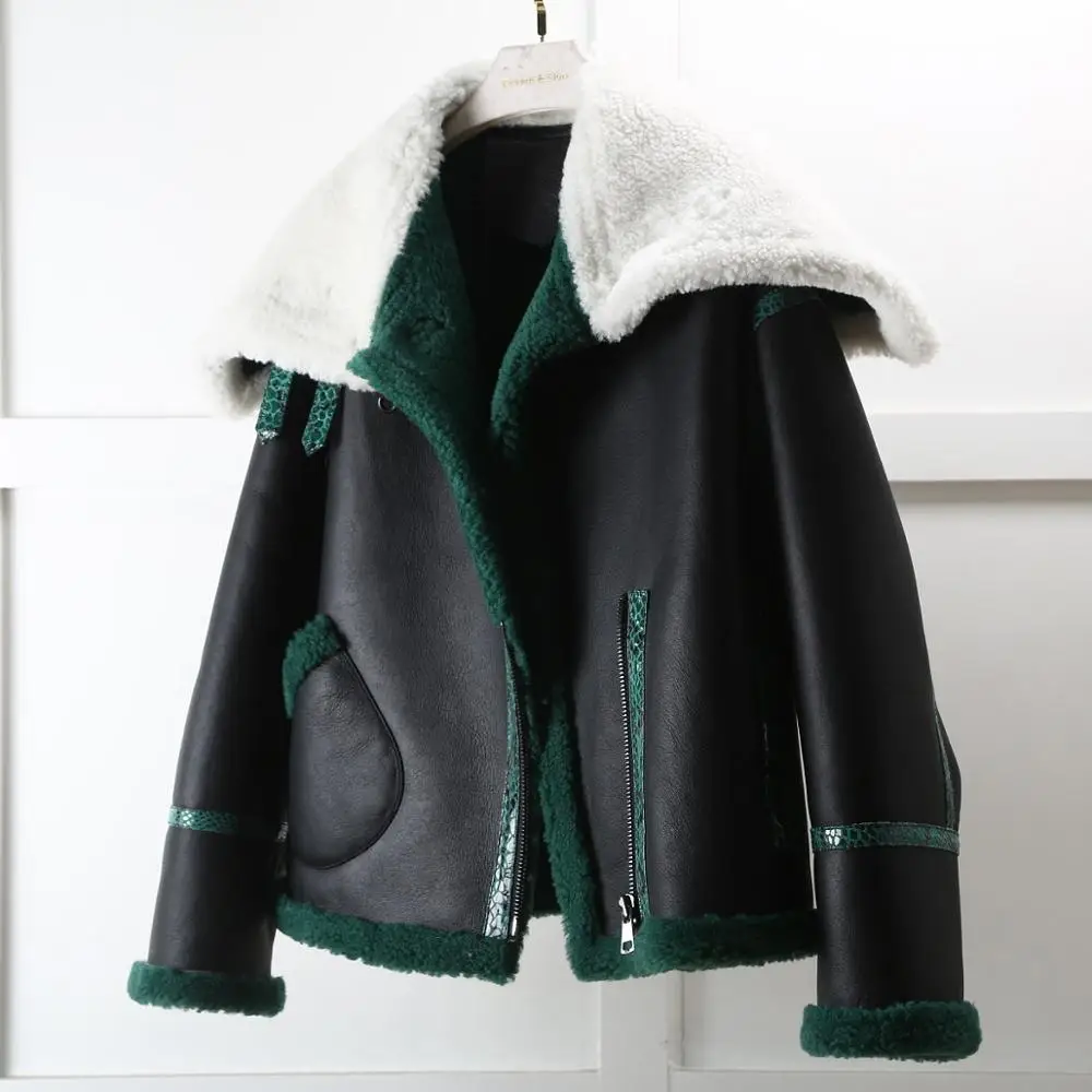 2019 короткая парка из овечьего меха натуральная кожа локомотив крутая куртка