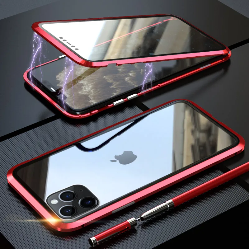 Red 360 Полный корпус чехол для телефона для iPhone 11 Pro Max чехол 360 магнит чехол s для iPhone 11 Pro Max чехол s металлический чехол Bumber - Цвет: Red
