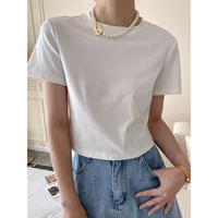 hxjjp 100 cotton black white backless tops pullover womens 2021 new casual loose o neck short sleeve t shirt