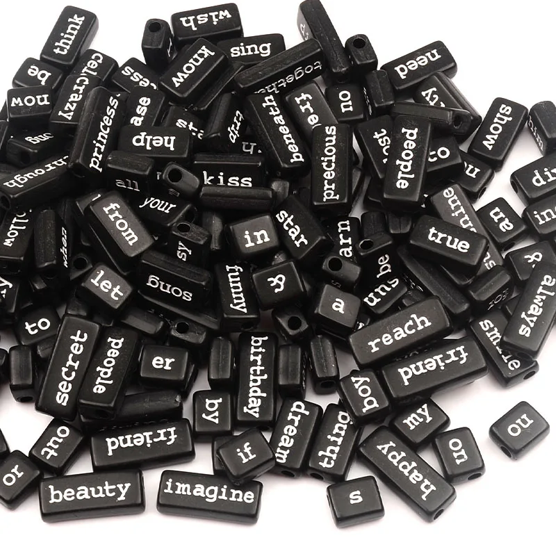 

Mixed Size Black Rectangle White English Words Acrylic Beads Loose Beads For Jewelry Making Handmade Diy Bracelet Necklace