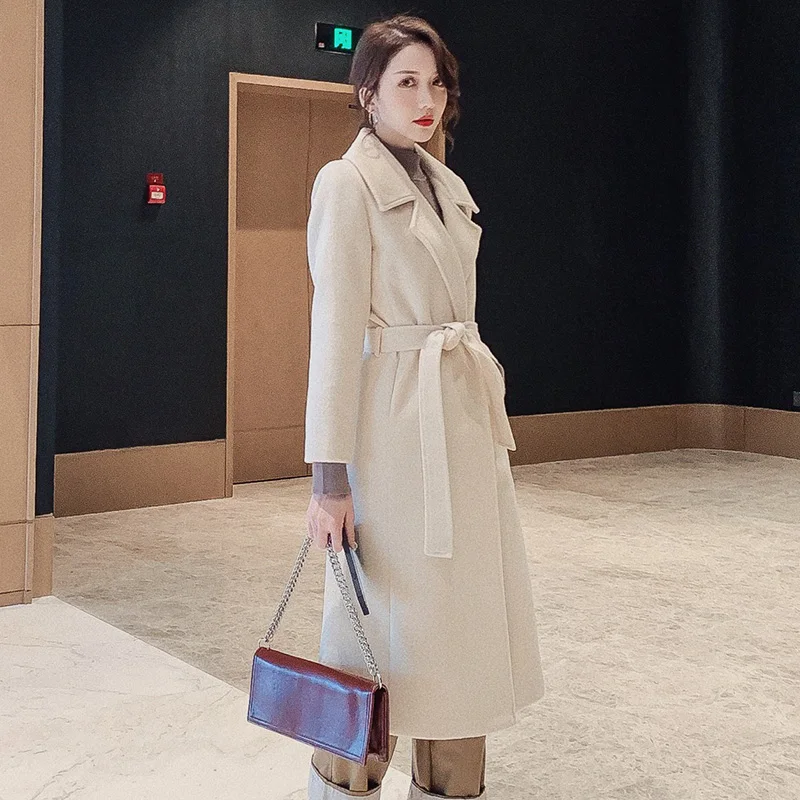 Женское Элегантное зимнее пальто Бандажное длинное шерстяное кардиган