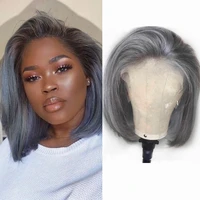 13x4 lace front human hair grey color bob 150 glueless pre plucked with baby hair remy straight lace front wig custom lace wigs