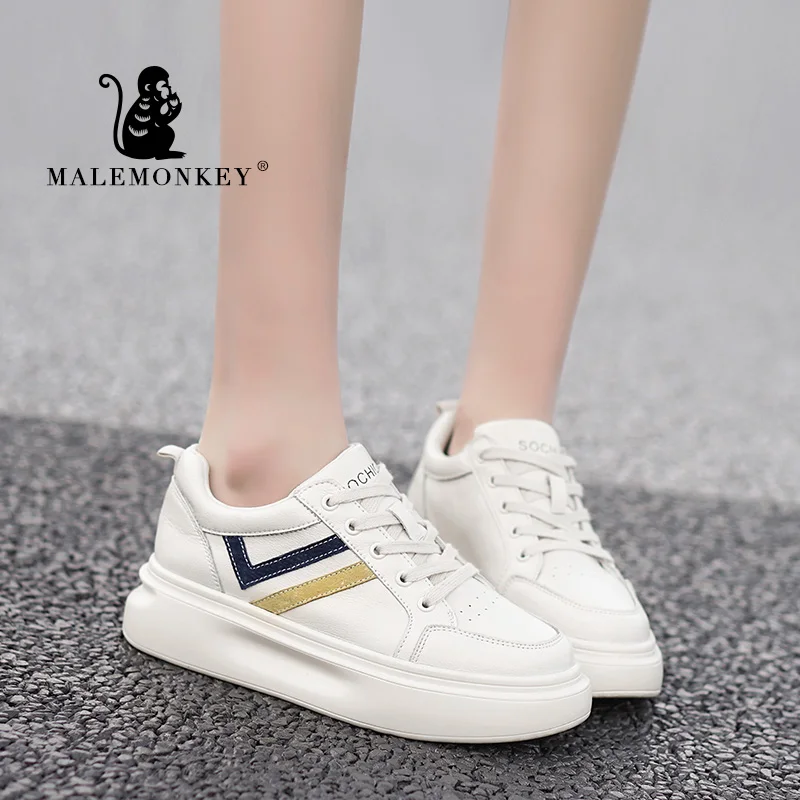

Summer Ladies White Lace -Up Sport Shoes Women Sneakers 2020 Fashion Breathable Leather Flat Platform Shoes 012822