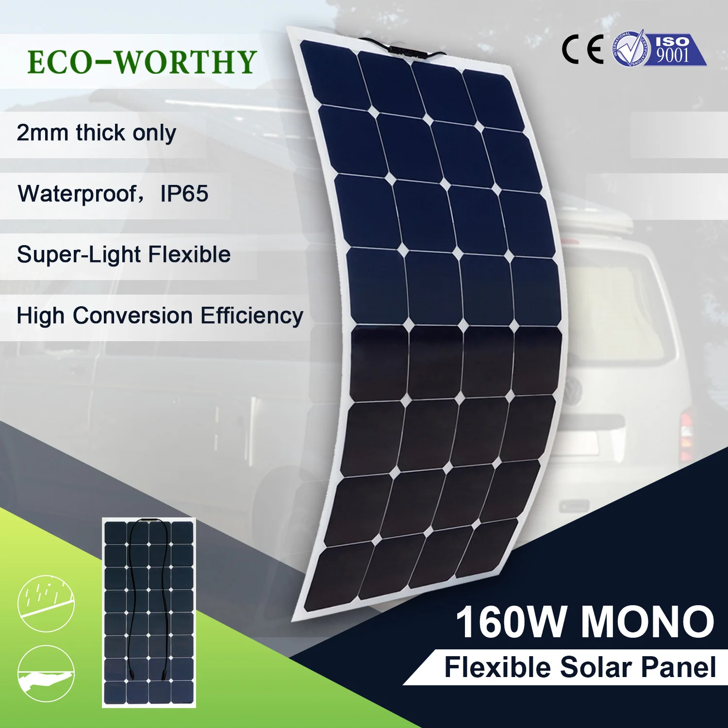 ECOWORTHY гибкая солнечная панель 100 вт 160 вт 12 в панель солнечное зарядное устройство монокристаллический солнечный элемент для автомобиля, яхты, светильник, RV лодка