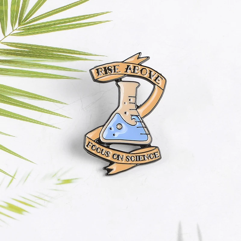 Chemical medicine bottle note mark scale enamel pin alphabet ribbon blue potion science badge backpack cloth jewelry brooch gift