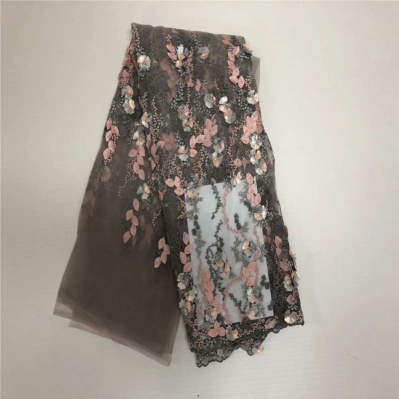 2018 African 3D Lace Fabrics Latest Style Ribbon Embroidered Tissue Gray Dress For Women Hk05-1 | Дом и сад