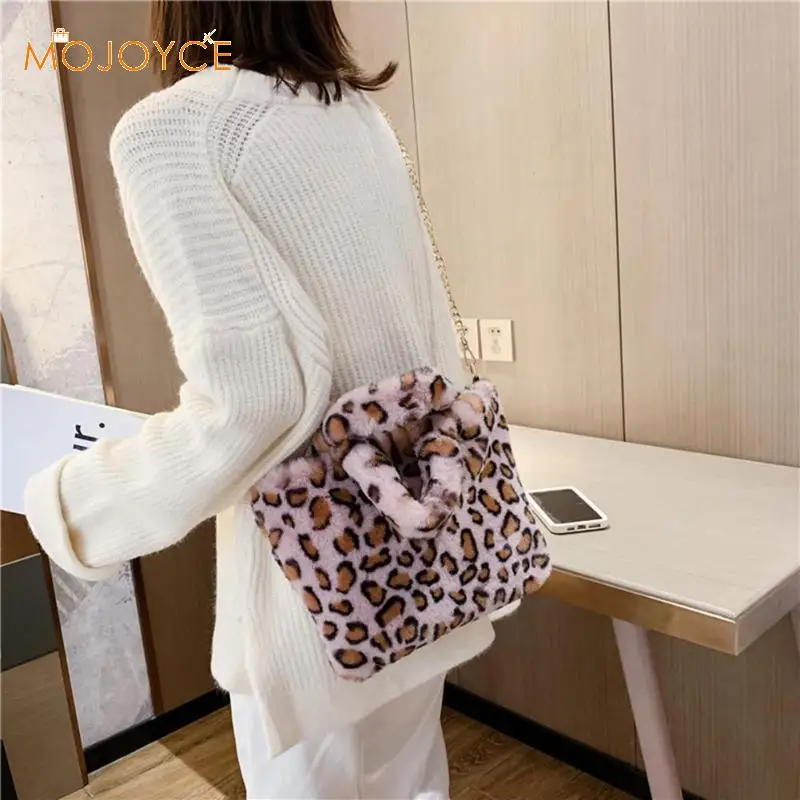 New Women Winter Faux Fur Shoulder Bag Handbag lady Leopard print Handbag Plush Totes Messenger Handbag Tote Bag Dropshipping