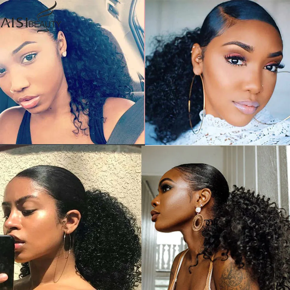 

KookaStyle Afro Kinky Curly Ponytail Hair Extension Drawstring Afro American Short Wrap Chignon Synthetic Puff Clip in Hairpiece