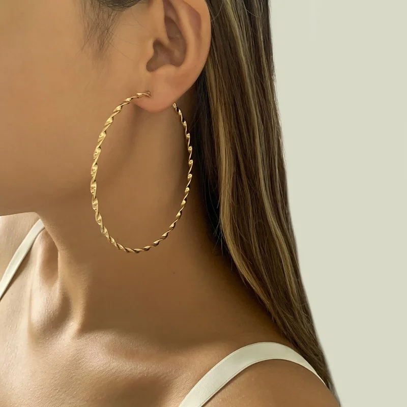 

Fashion Jewelry Big Hoop Earrings For Women Party Gifts Hot Sale Popular Style Gold Color Metal Earrings Drop Shipping