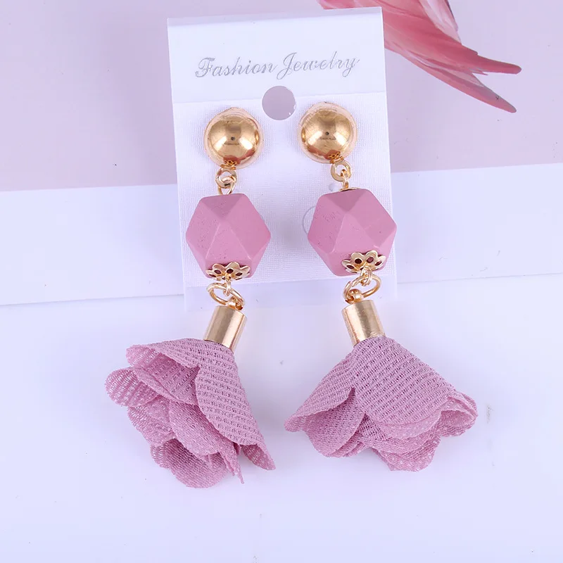 Pink Liuxsp женские тканевые висячие серьги с кисточками, длинные серьги, Мода, новые серьги с подвеской, деревянные тканевые женские серьги, лучший подарок - Окраска металла: Pink
