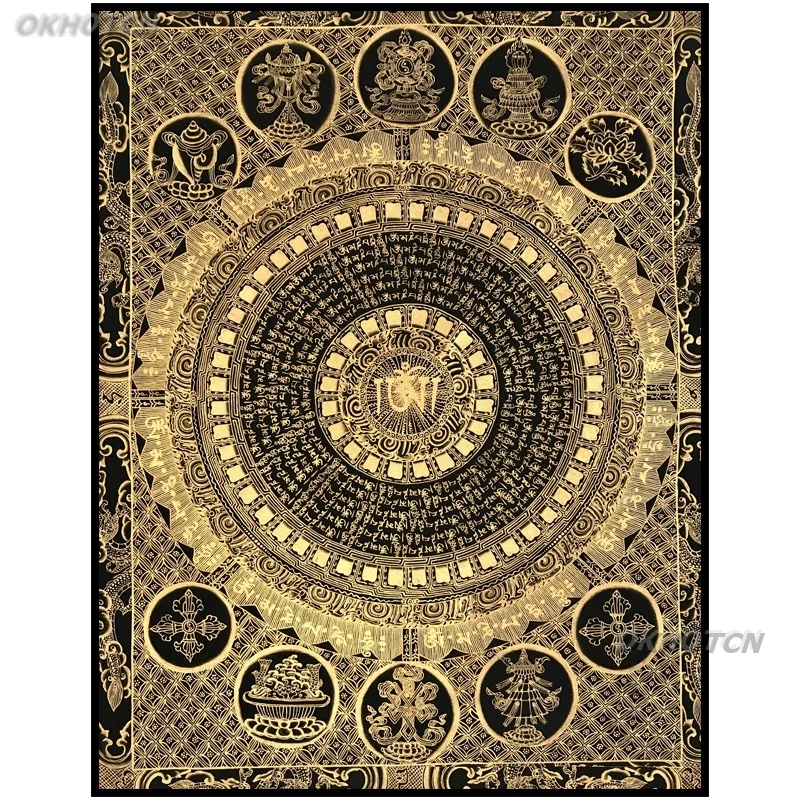 

Canvas Painting Living Room Home Decorations Chinese Style Golden Tibetan Modern Wall Art Picture Modular Posters And Prints
