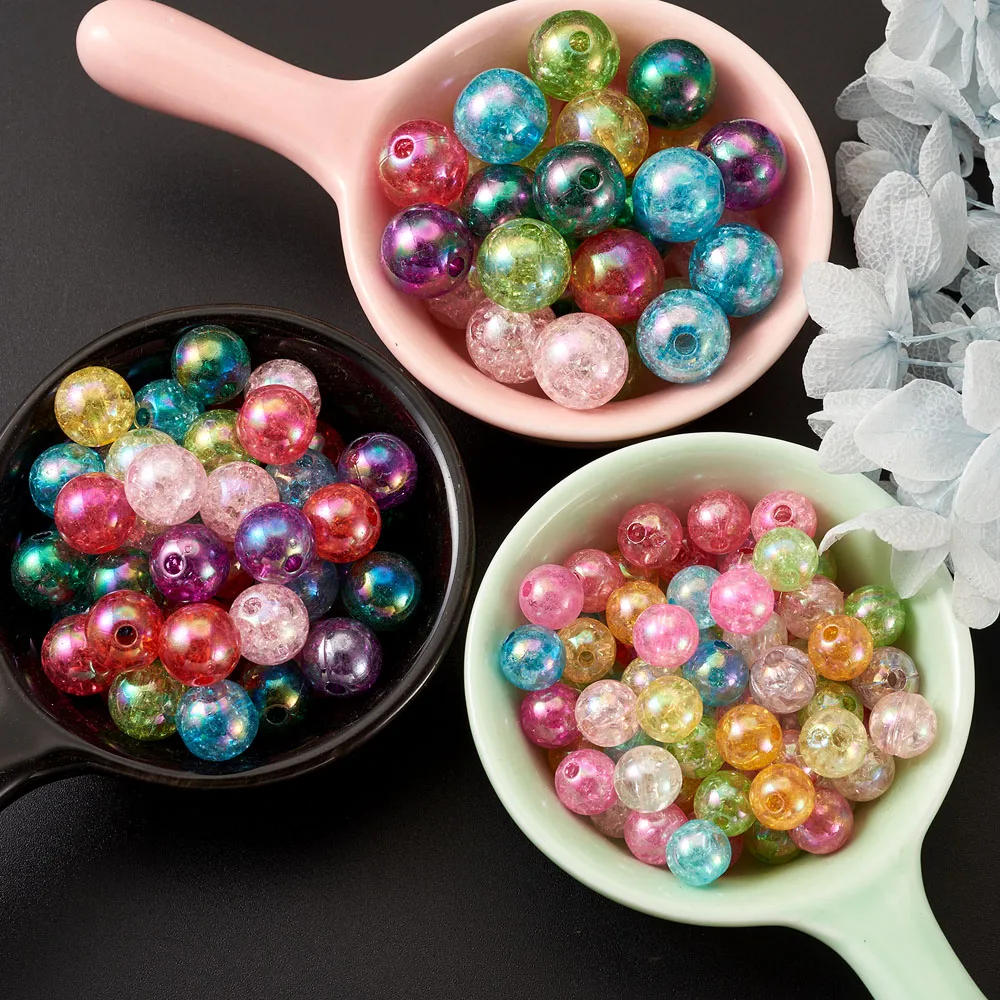 

450Pcs Crackle Acrylic Round Beads 8mm 10mm 12mm AB Color Loose Spacer Ball Beads for DIY Bracelet Necklace Jewelry Crafts