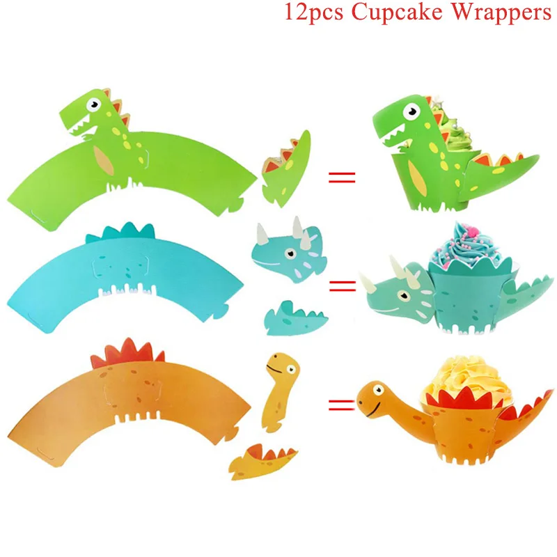 12pcs cake wrappers Динозавр ПВХ фольга Висячие завитки динозавр день рождения украшения Детские сувениры Юрский динозавр Потолочные Подвесные гирлянды принадлежности - Цвет: 12pcs cake wrappers