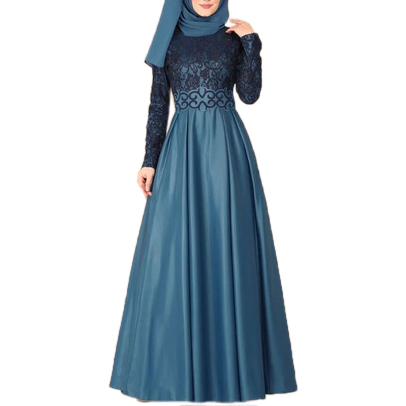 

Ramadan Muslim Dress Women Patchwork Lace Long Dress Abaya Turkey Vintage Muslim Clothes Vestidos Kaftandubai Robe Arabe