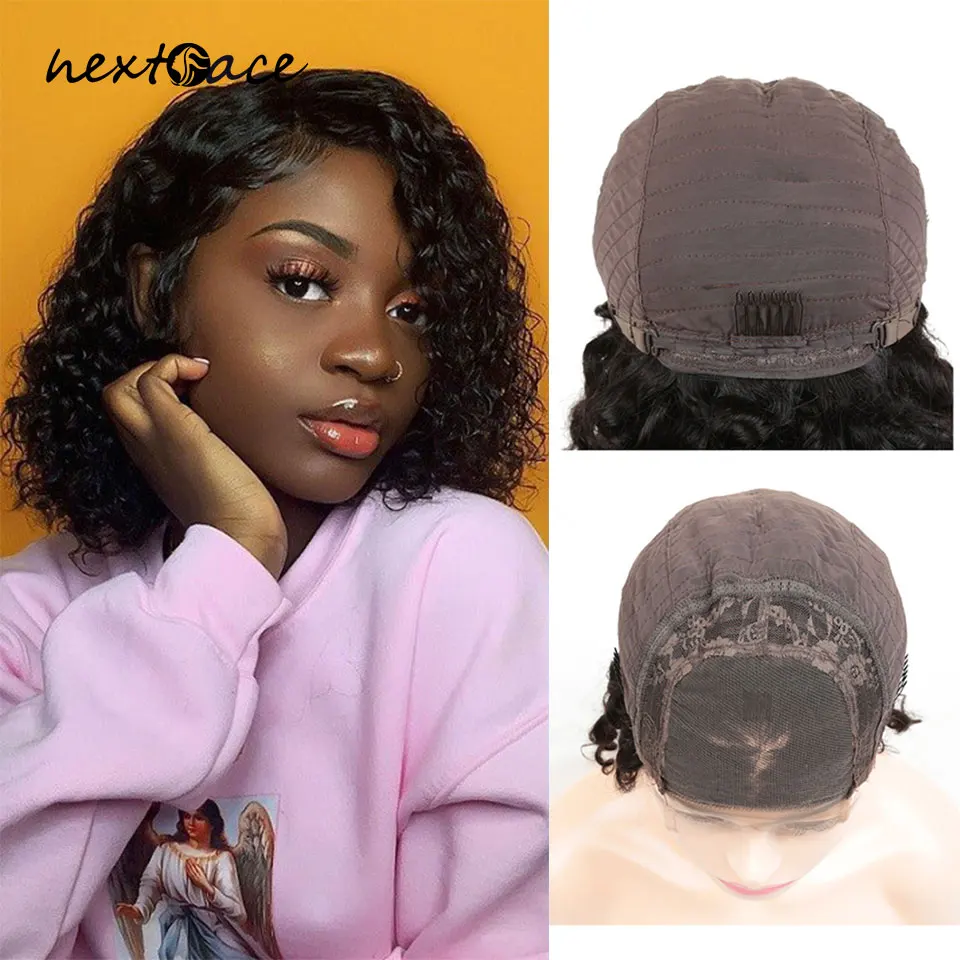 

Nextface Water Wave 4X4 Closure Bob Remy Human Hair 8-14 Inches Lace Frontal Short Wigs