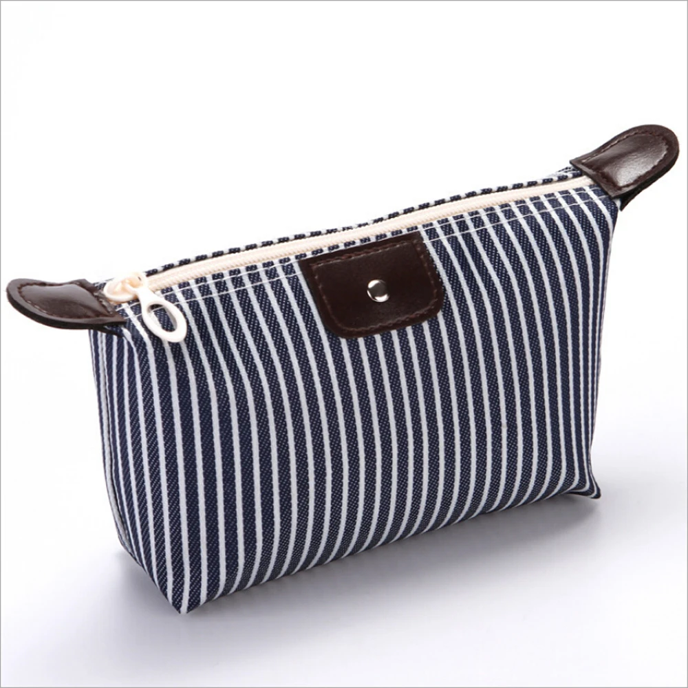 

2021 HOT Women's Fashion Cosmetic Bag Lady Striped Makeup Bags Travel Organizer Zipper Cosmetic Bag Portable Toiletry Travel Bag