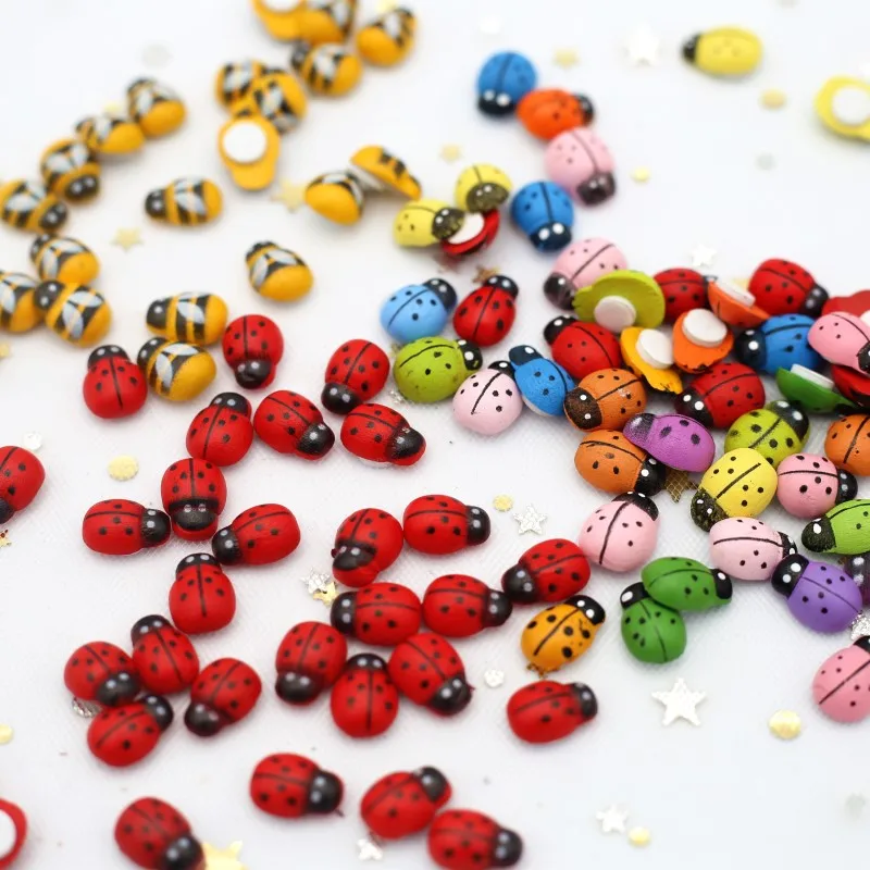 MINI Wood Bee Ladybug Colorful with Glue Home Refrigerator Wall Decoration DIY Handmade Child Gift Party Accessories 50/100pcs - купить по