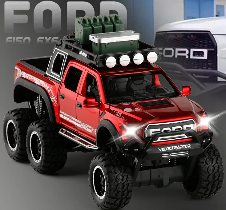 Новинка, игрушечный грузовик, 1:32, большая модель, игрушечный автомобиль для F150 Raptor, звуковой светильник, раздвижной автомобиль с мотоциклом для детей, игрушки, подарки