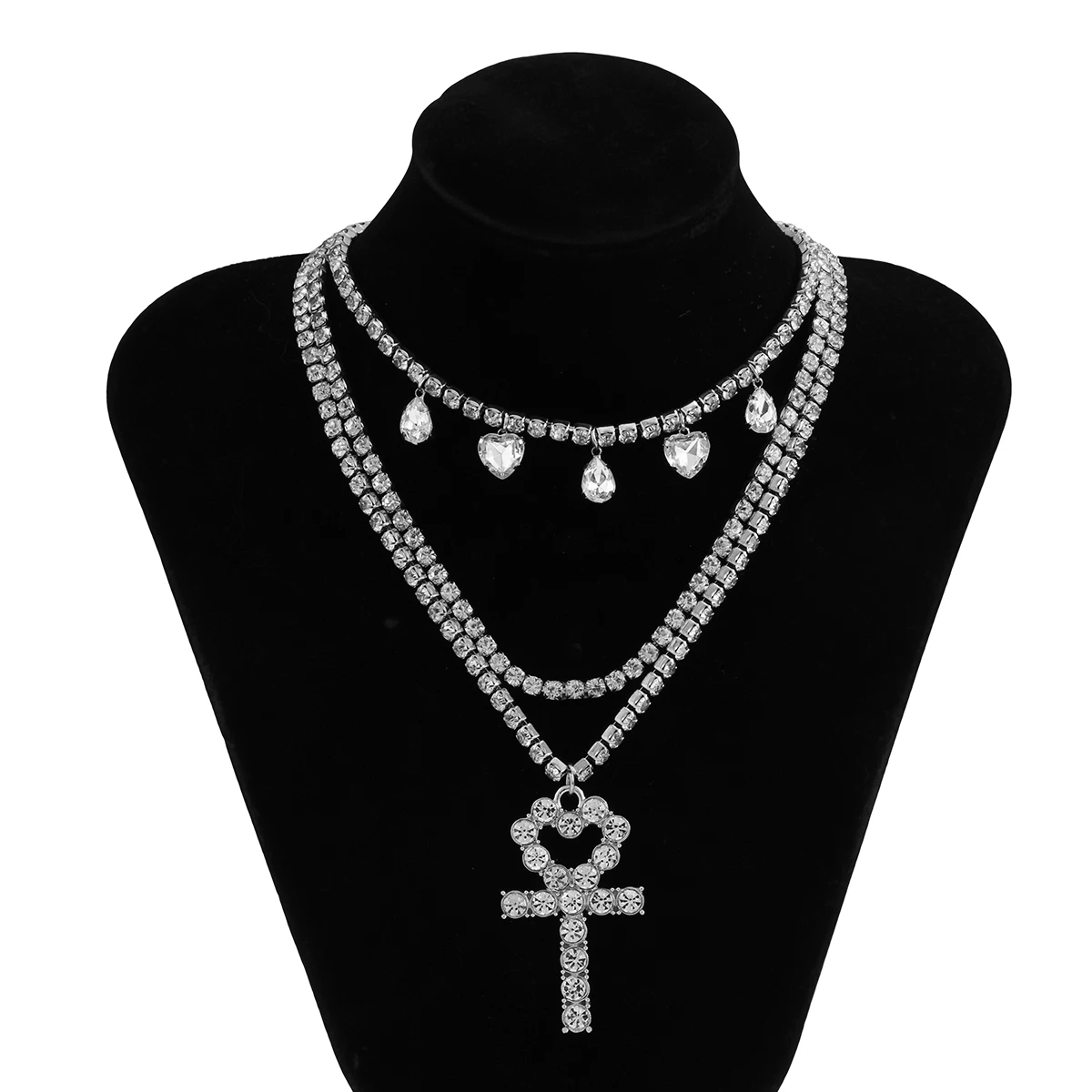 

KunJoe Prayer Jesus Necklace Hip Hop Cuban Chain Luxury Crystal Cross Pendant Necklace For Men Women Wedding Jewelry Gifts Punk
