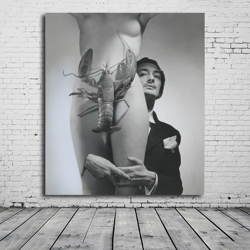 Сальвадор Дали портрет Обнаженная девушка и креветки поп-арт масляная живопись