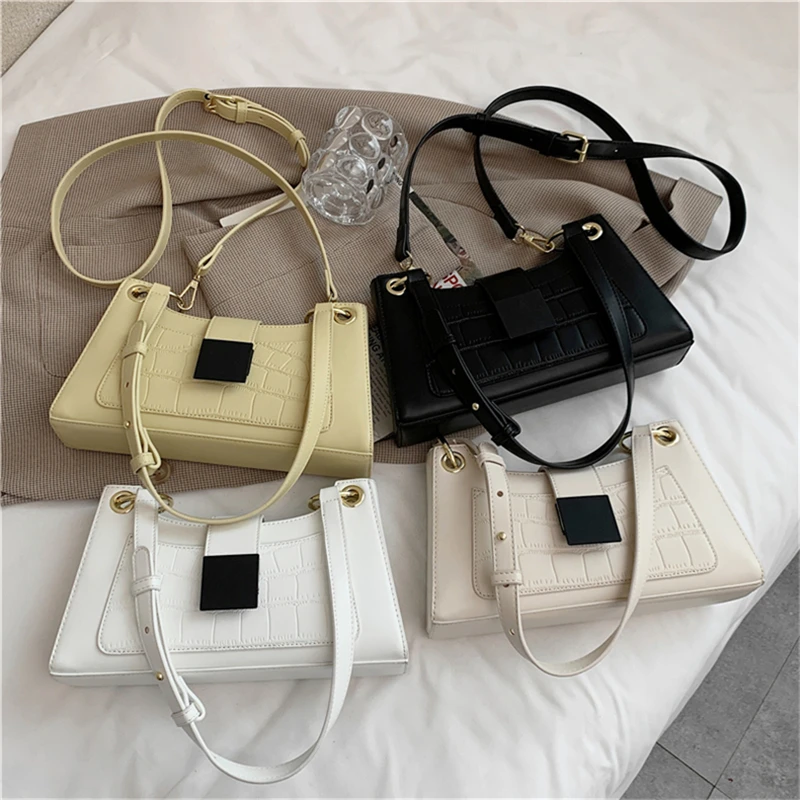 

Burminsa Vogue Stone Pattern Baguette Shoulder Bags For Women Brand Designer Ring Buckle High Quality Ladies Crossbody Bags 2021