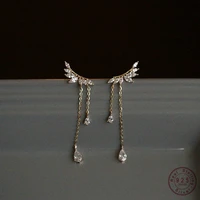 moveski 925 sterling silver vintage long tassel zircon wings earrings plated 14k gold stud earrings for women luxury accessories