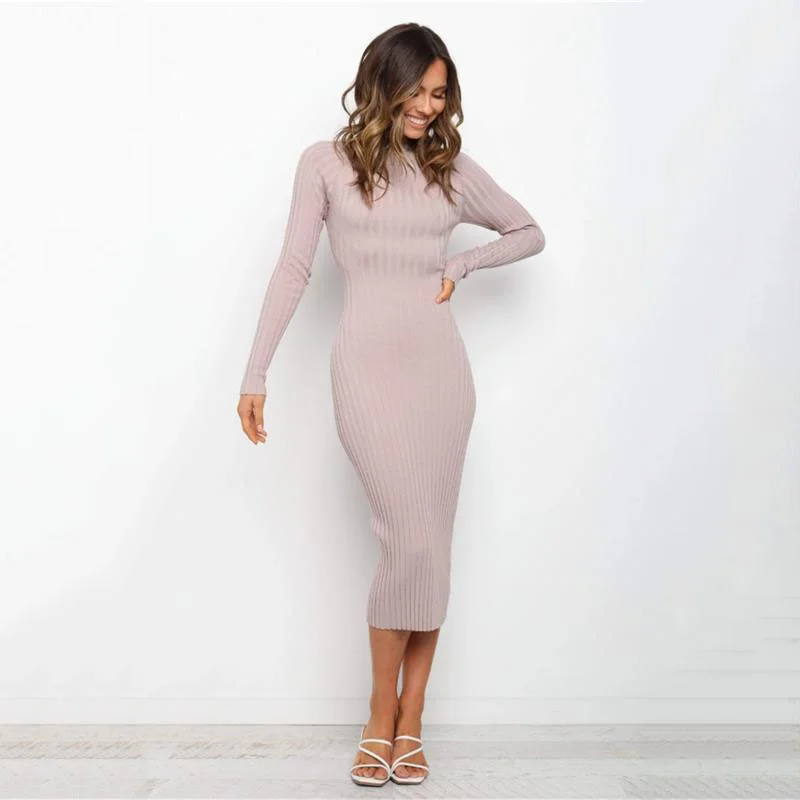 

Backless Women Sweater Dress Long Sleeve Sexy Midi Dress Fashion Knitted Slim Elastic Soft Robe Holiday Female Vestidos Clothing