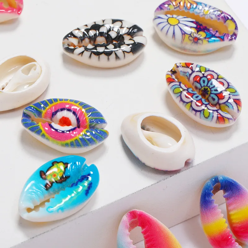 

100pcs 18-20mm Sea Shell Beads Random Mix Printing Pattern Shell Beads For Jewelry Making DIY Bracelet Necklace