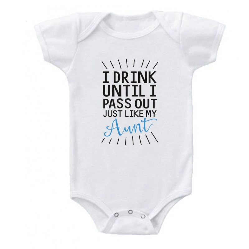 I Drink Until Pass Out Just Like My Aunt Funny Newborn Baby Boy Girl Bodysuit Short Sleeve Infant Romper Jumpsuit Clothes | Мать и