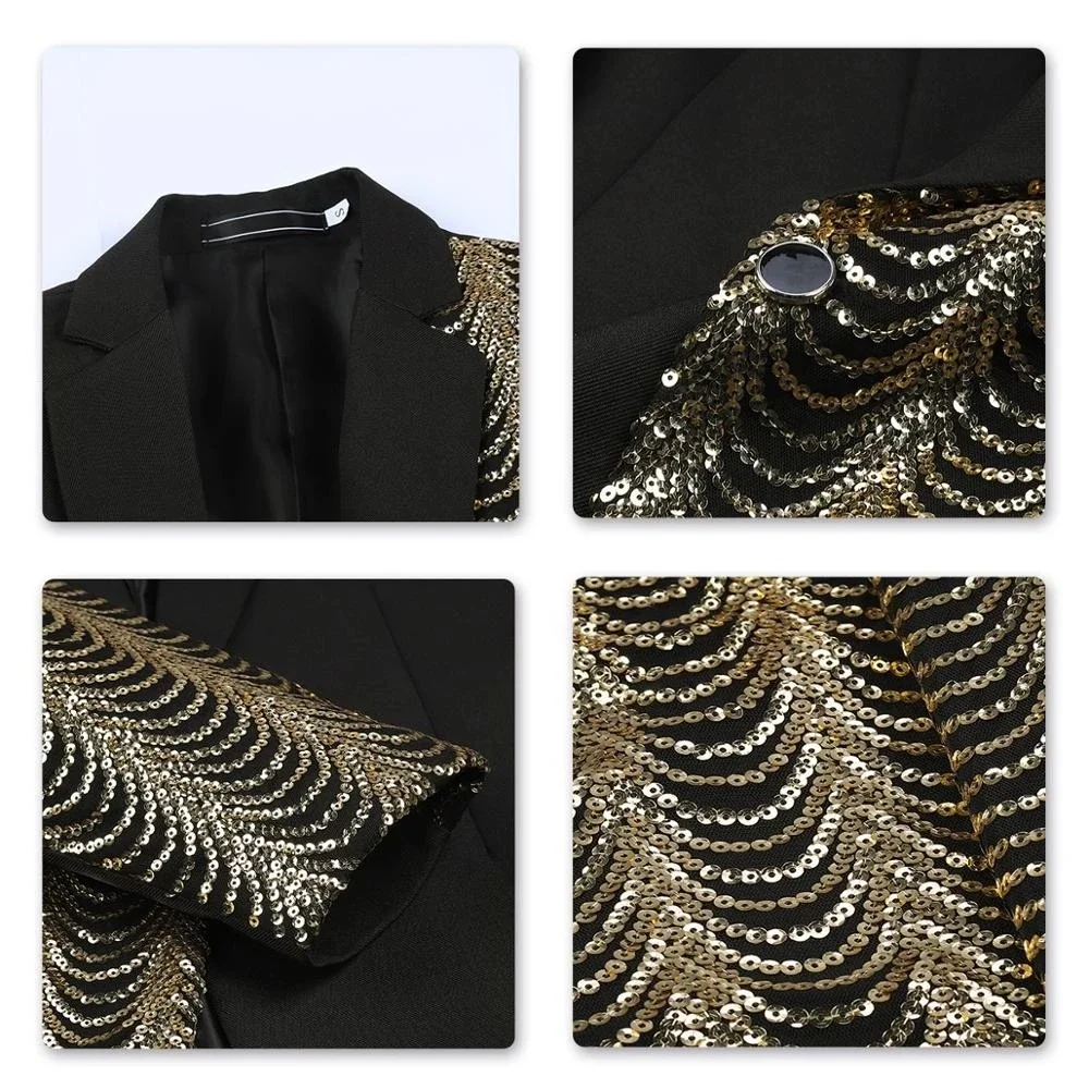 

PYJTRL Men's Suit Splicing GOLD SEQUIN Fashion Coat