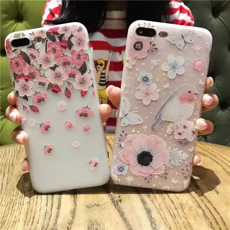 Мягкий чехол из ТПУ для iPhone 11 Pro Max XS XR X 6 6S 7 8 Plus 3D рельефный с цветочным принтом