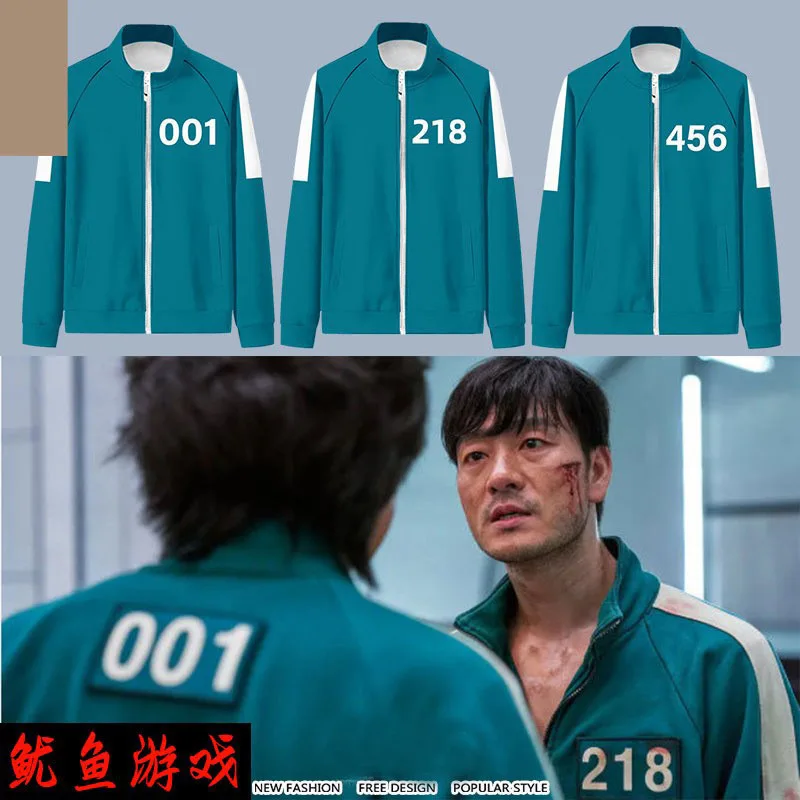 

Squid Game Sweatshirt Men Women Stand Collar Zip-Up Jacket Coat Digital 456 Print Cosplay Costume Autumn Couple Sports Hoodies