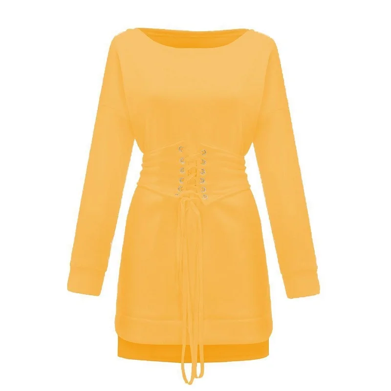 

2021 Red Fleece Dress Pullover Dress Sexy Long-sleeved Sweatshirt Drawstring Casual Loose Party Ladies Clothing Spring Vestidos