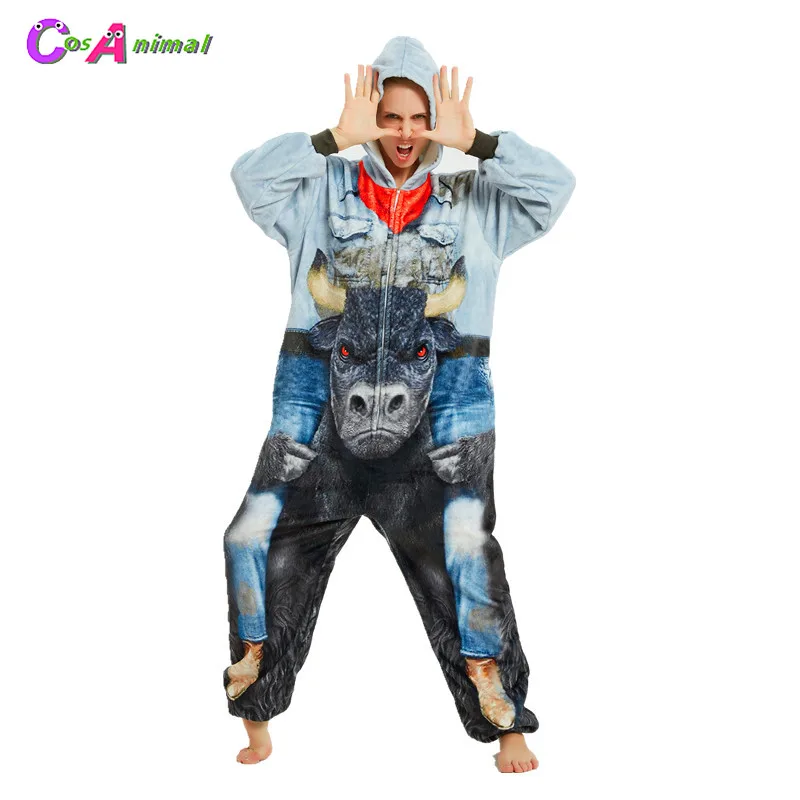 Женский и мужской игровой костюм Кигуруми для взрослых Minotaur косплея комбинезоны