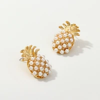 cute pineapple stud earrings for women 2021 fashion pearl golden fruit dangle earring studs girl party gift fine jewelry brincos