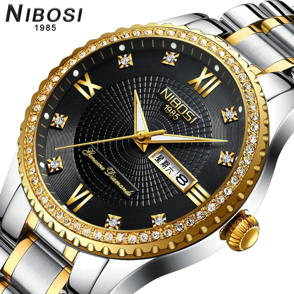 

NIBOSI watch men Luruxy brand Gold Quartz watches male Business wristwatch Waterproof Clock Stainless Steel Relogio Masculino