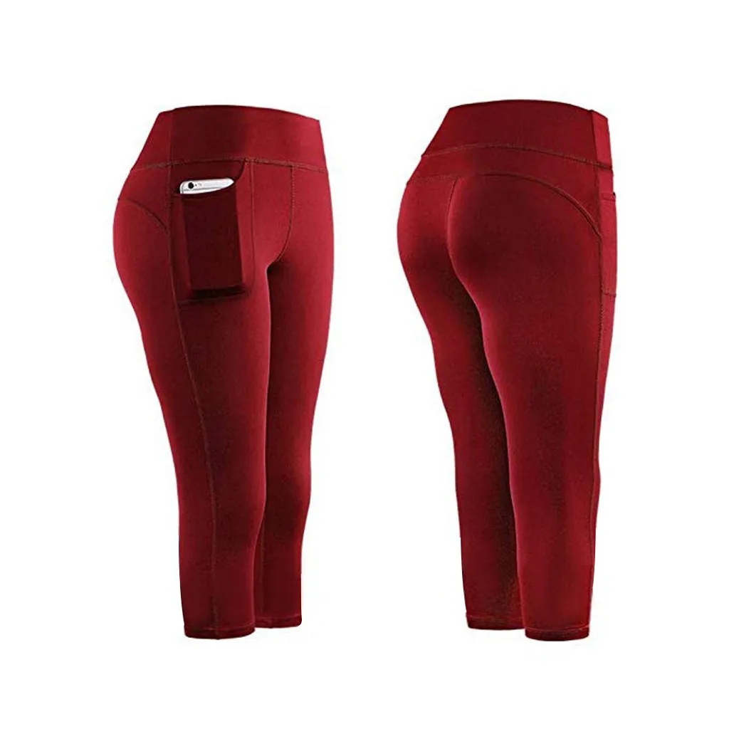 

Women Trousers 2020 Sport Stretch Yoga Leggings High Waist Fitness Running Gym Running Pockets Active Quick Drying Pants #45