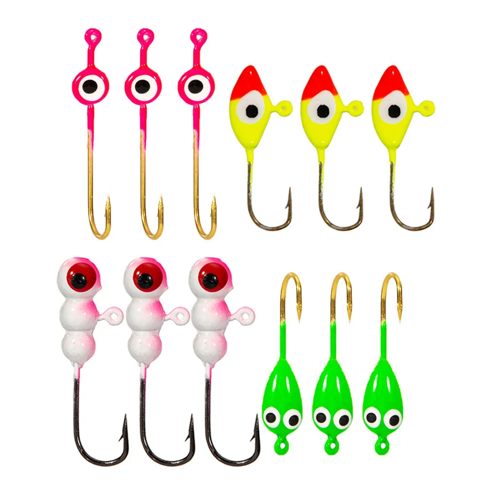 

12PCS Ice Fishing Lures Winter Fishing Baits Jig Head Fishing Lure Baits Fishing Hooks Kit with Barb For Frozen Water Fishing
