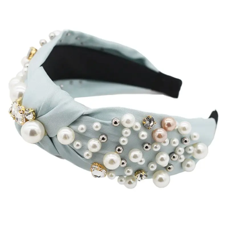 

Korean Personality Women Headband Imitation Pearl Beaded Twist Knot Hair Hoop Rhinestone Jewelry Banquet Party Bandana
