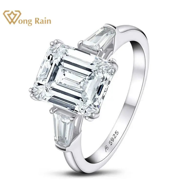 

Wong Rain 925 Sterling Silver Emerald Cut Created Moissanite Gemstone Engagement Wedding Diamonds Ring Fine Jewelry Wholesale