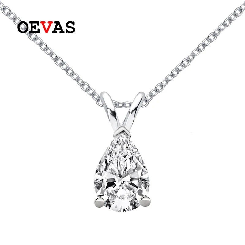 

OEVAS 100% 925 Sterling Silver 2 Carat Water Drop High Carbon Diamond Pendant Necklace For Women Sparkling Wedding Fine Jewelry