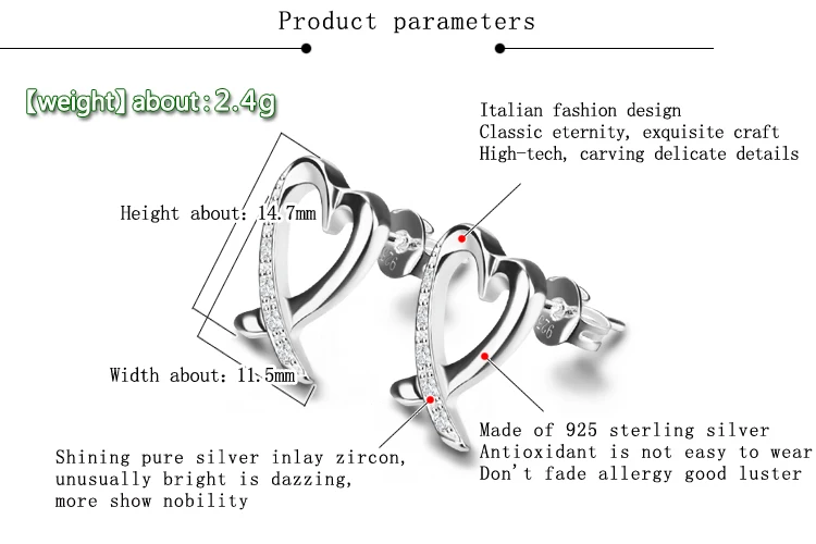 Новый 925 серебряные серьги модные ювелирные изделия простое любовное сердечко
