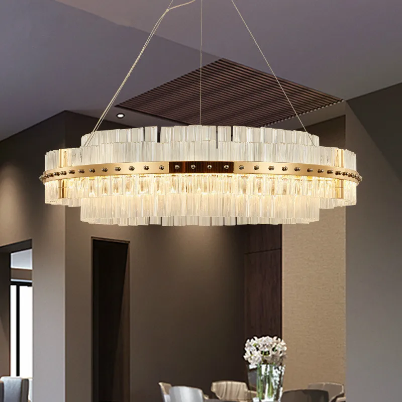 Пост Модерн 2 Слои K9 с украшением в виде кристаллов пластины золота хром Led люстра