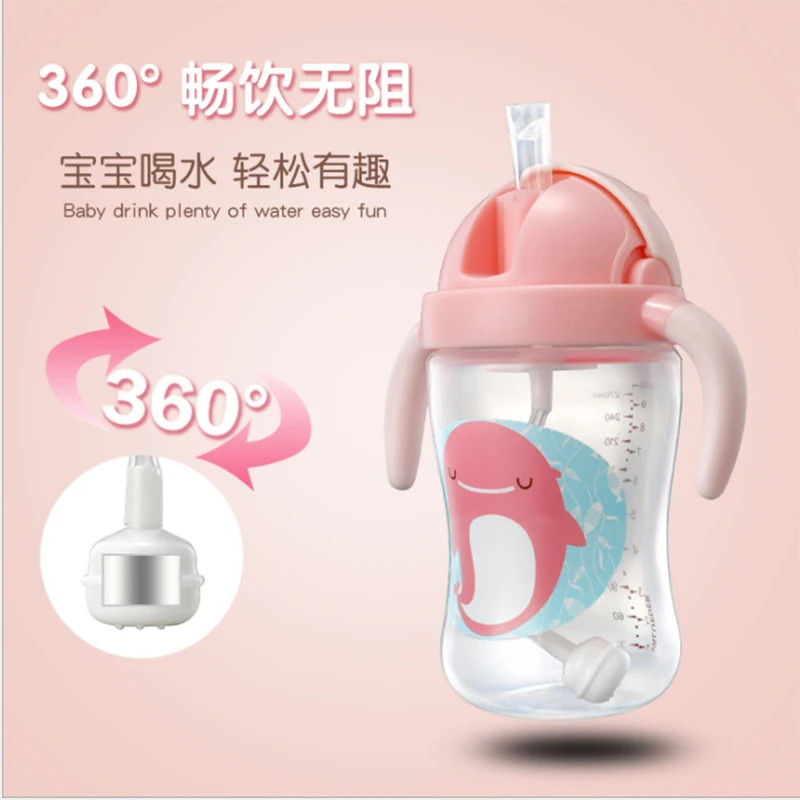 PP детские чашки для кормления с ручкой набор анти-колик 270 мл воды соломой и милой