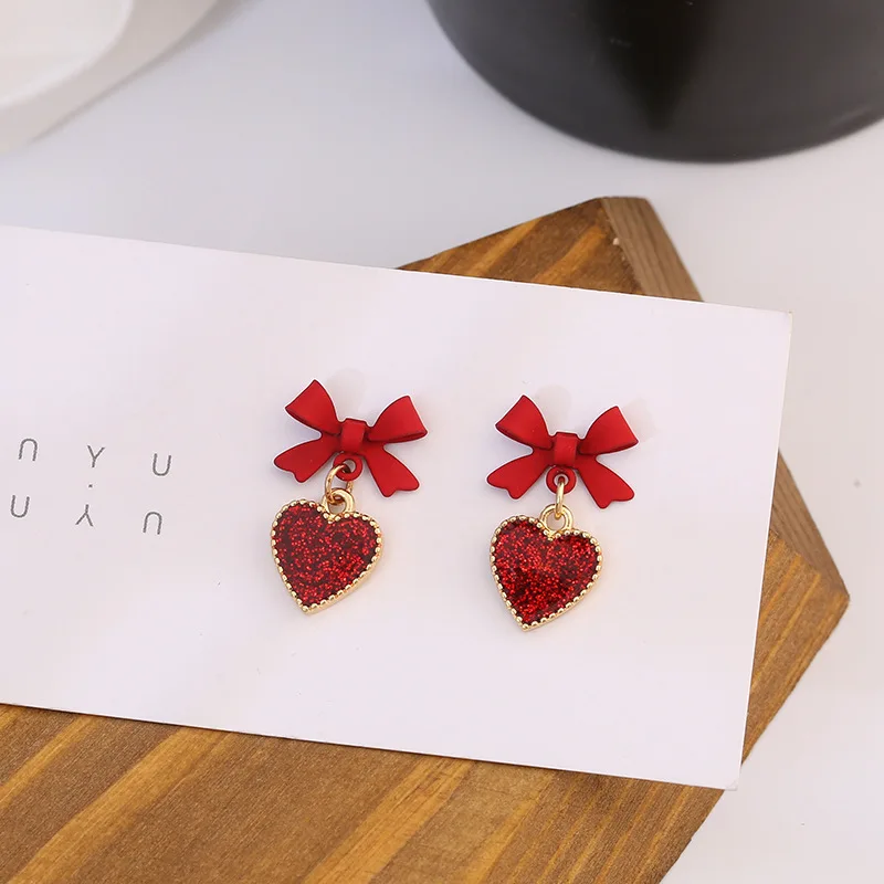 

Exquisite Heart Drop Earrings 2020 Korean Fashion Red Bowknot Dangle Earrings For Women Jewelry Brincos Bijoux Boucle D'oreille