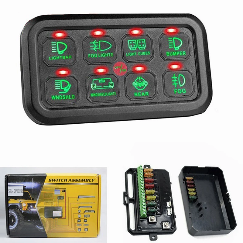8 Gang LED Gang Switch Panel controllo del circuito fusibile relè sistema scatola relè pannello di controllo Touch sottile per camion barca Jeep ATV SUV