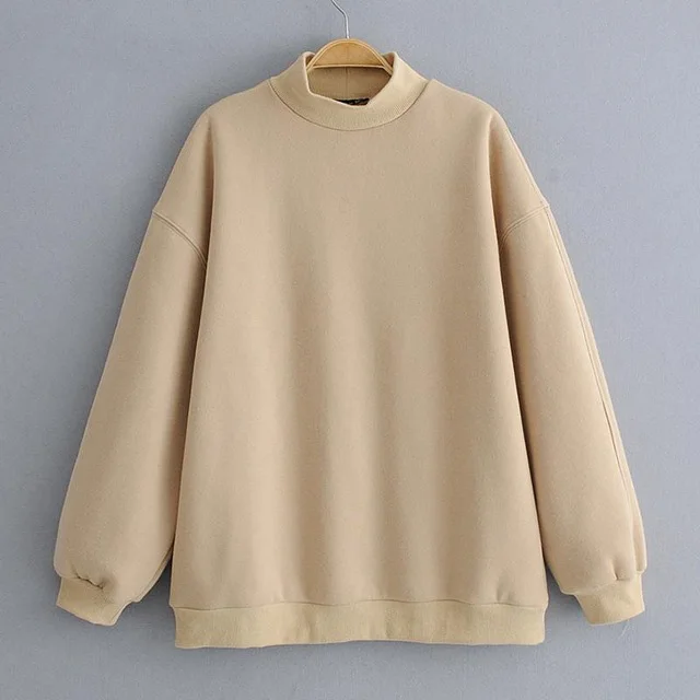 Autumn Knitted Casual Sweatshirt Women O Neck Long Sleeve Khaki Oversized Hoodies Loose Jumper Sweatshirts Female - Цвет: Khaki