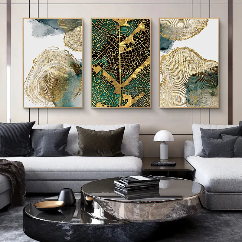 Абстрактные золотые листья Ежегодная картина минималистичный холст