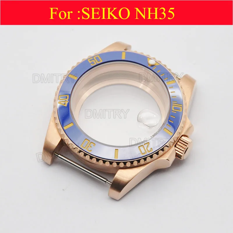 

Watch parts, 40mm Electroplated rose gold case.For 20 mm stainless steel adjustable length strap, nh35 movement case