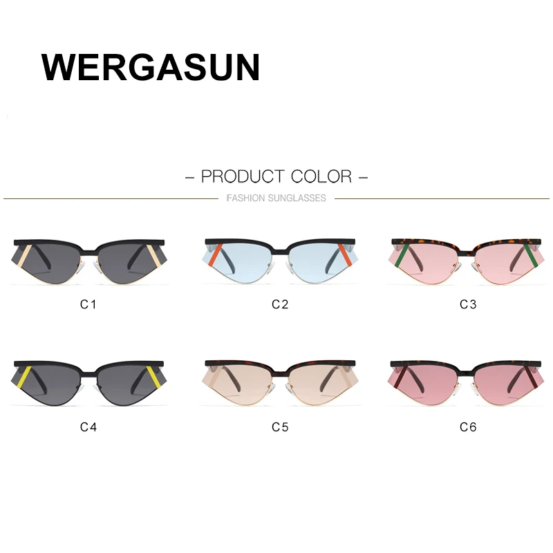 

WERGASUN Cat Eye Sunglasses Women Cute Sexy Brand Designer Glasses Summer Retro Small Frame Black Red Cateye Sun Glasses
